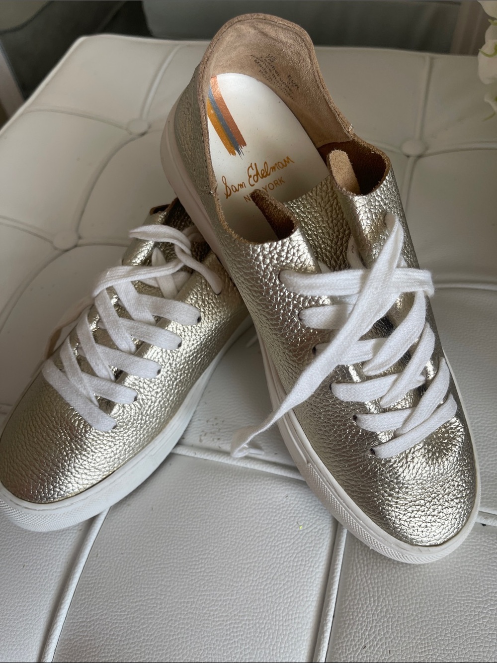 Sam Edelman Poppy Metallic Leather Platform Sneakers Gold